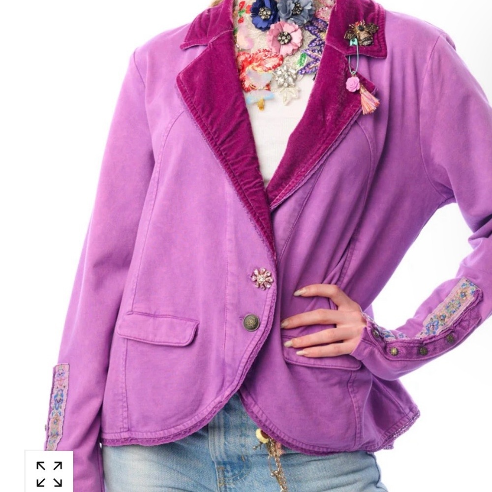 Lavender Velvet-Trim Women's Blazer Jacket